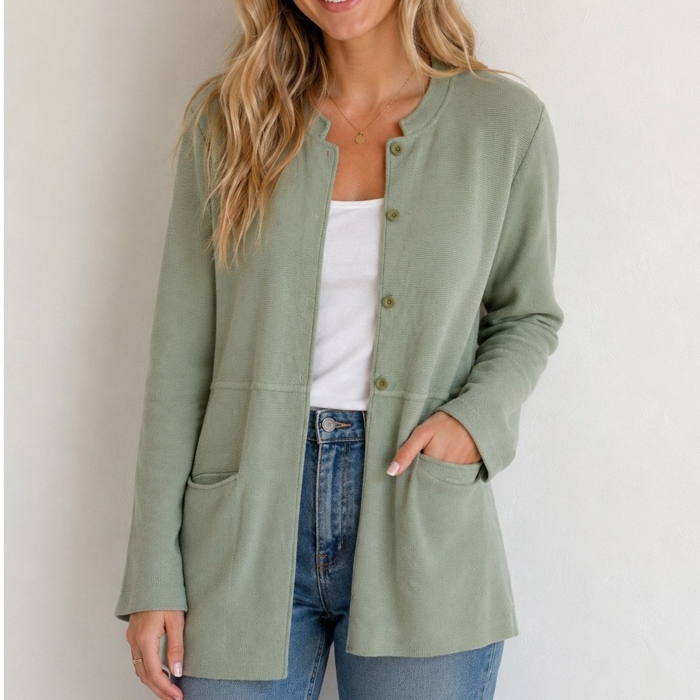 Eileen Fisher Silk Cotton Cardigan Boho Scandi Neutral Quiet Luxury Old Money